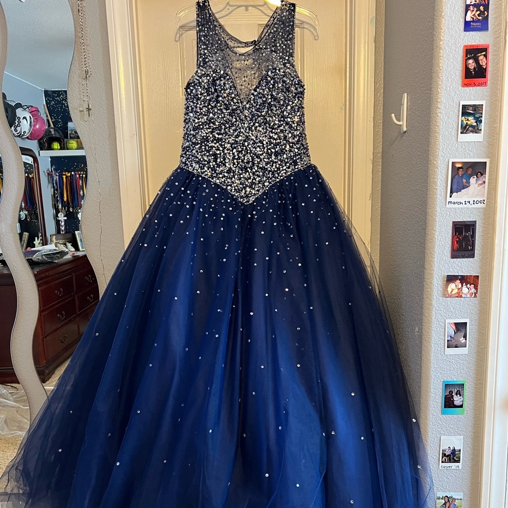 Navy blue tulle ball gown